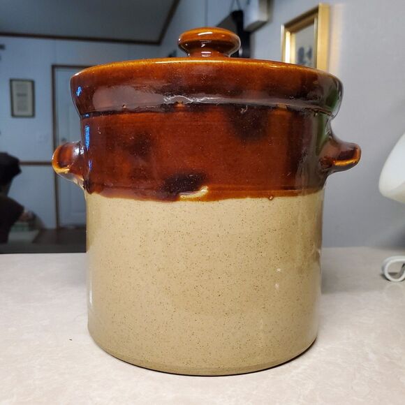 Pearsons of Chesterfield England Pottery Canister Brown Tan Crock With Lid 5" - Picture 3 of 8